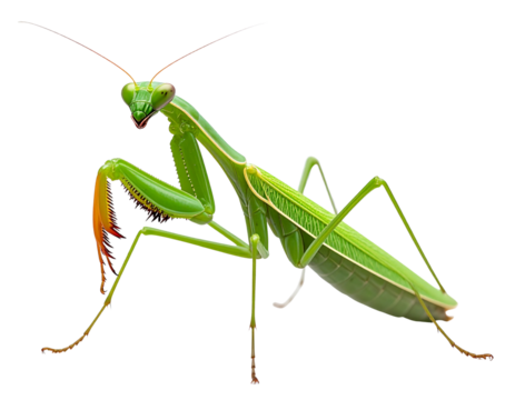 European Praying Mantis in Standing Pose, Isolated PNG on Transparent Background PNG