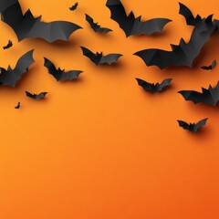 Bats in Flight Over an Orange Background for Halloween Themes