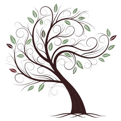 Obraz premium Stylized tree with swirling branches and leaves abstract