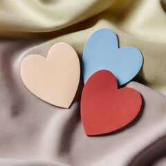 Fototapeta premium Colorful Heart-Shaped Paper Cutouts on Soft Fabric Background