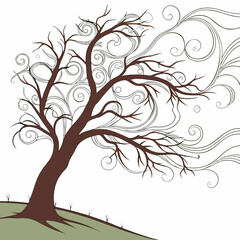 Obraz premium Brown tree with swirling branches on white abstract