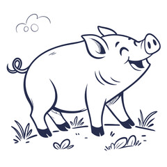 Happy pig standing in grass smiling farm animal