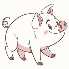 Cheerful pink pig with curly tail swine animal
