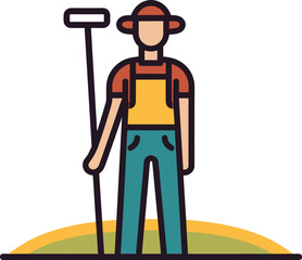 Farmer with Tool in Field Vector Graphic Illustration