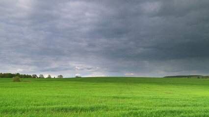 A Vast Green Field Against a Dramatic Cloudy Sky, Beautifully Capturing Natures Majesty Time lapse.