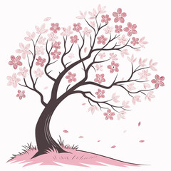 Obraz premium Delicate cherry blossom tree with falling petals spring