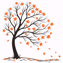 Obraz premium Autumn tree with orange leaves falling leaves