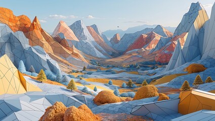 Geometric polygonal wireframe landscape
