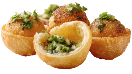 Indian pani puri / golgappa / chaat street food, isolated on transparent 