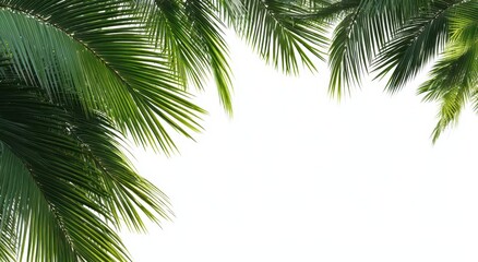 Fototapeta premium Palm leaves on white backdrop. Used for tropical vibe, vacation ad, summer theme