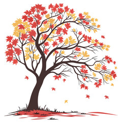 Fototapeta premium Autumn maple tree with red and yellow leaves falling fall foliage red leaves