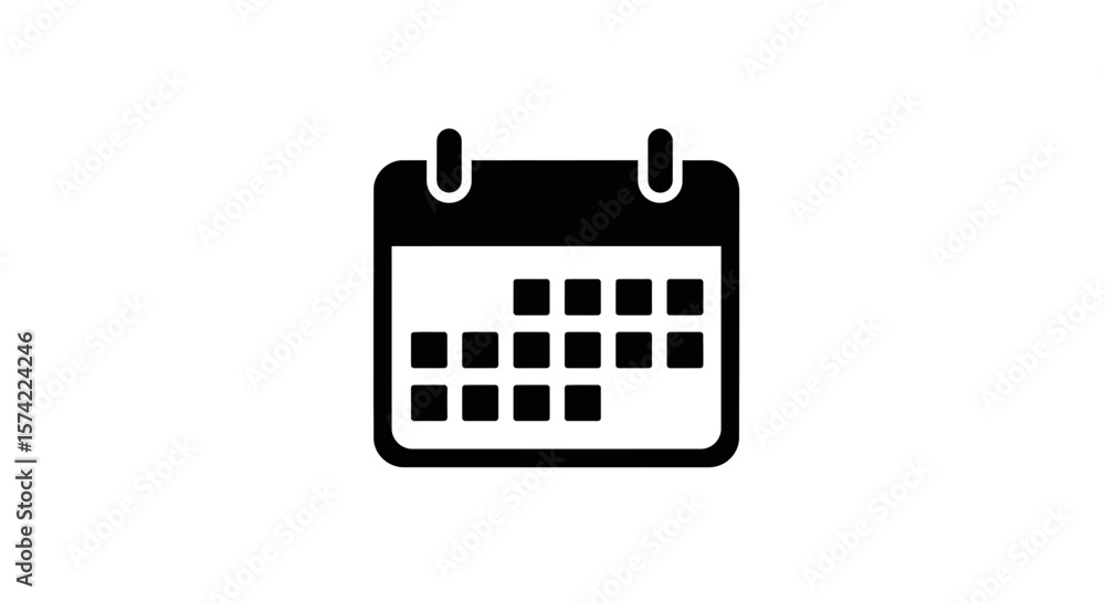 Poster black calendar icon with marked dates isolated on a white background