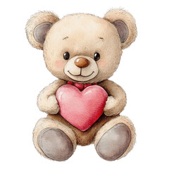 teddy bear holding a heart, isolated on transparent background.