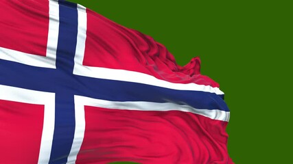 flag of Norway. close up of norwegian flag blowing in the wind. norwegian flag loop. green screen