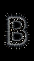 1980s Style Digital Art: Fornasetti's "B" String with Spikes, Cosmic Decor on Black