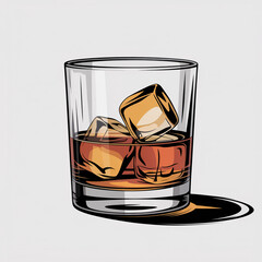 Amber whiskey and large ice cubes in a pristine, professional product photo.png