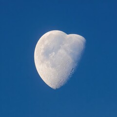 Romantic Crescent Moon Shaped Like a Heart Against Deep Blue Sky Lunar Celestial Dreamlike Vista