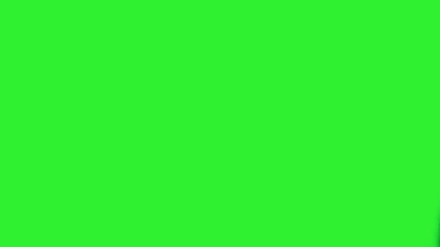 Right hand pressing red power button on television remote isolated on green screen background