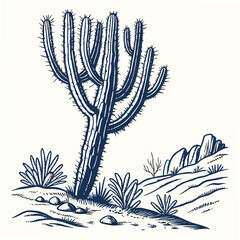 Tall cactus with spiky branches in desert landscape plant nature © RABBY