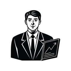 A confident businessman holding a financial chart showing upward economic trends