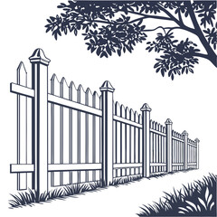 Picket fence and tree branches garden leaves