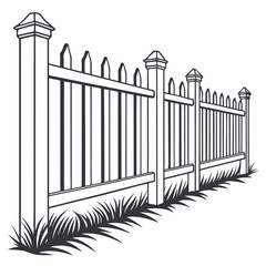 Fototapeta premium White picket fence with grass and posts garden background