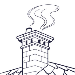 Stone chimney with smoke on roof building