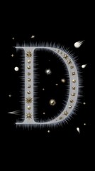 "D"-Shaped String Art: Spikes, Comets & Starry Sky – Fornasetti 1980s Digital Film Style
