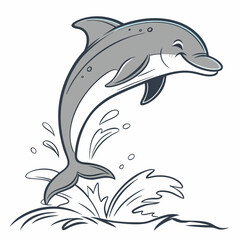 Gray dolphin leaping from stylized water jumping