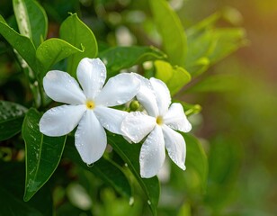 Obraz premium Fresh white flowers in green foliage