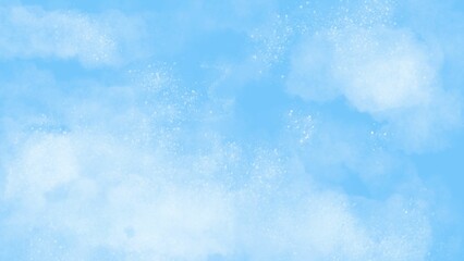 Obraz premium Simple Blue Sky Illustration - Watercolour Clouds with Glitter Splashes