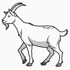 White goat with horns and beard animal black outline
