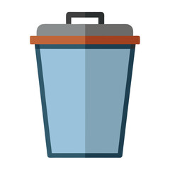 Blue trash receptacle with gray lid and orange rim trash can garbage