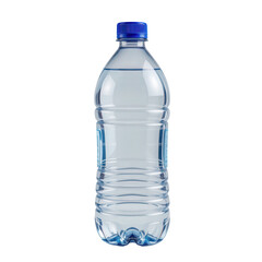 Clear Plastic Water Bottle with Blue Cap, Isolated on Transparent Background, Studio Shot Quality