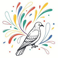 Bird with colorful abstract paint splashes pigeon dove