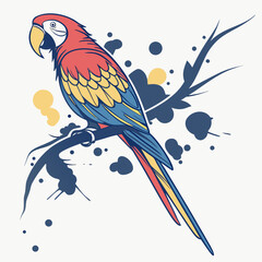 Colorful parrot perched on a branch with abstract splashes macaw bird © RABBY