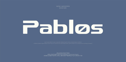 Pablos Minimal modern alphabet fonts. Typography minimalist neon urban digital fashion future creative logo font.