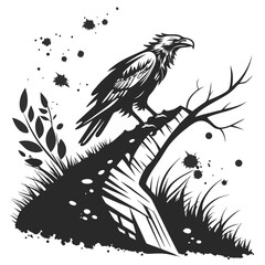 Majestic eagle perched on textured branch bird nature