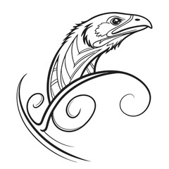 Stylized eagle head with swirling decorative elements bird profile