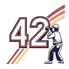 Photographer capturing number forty two with colorful stripes camera