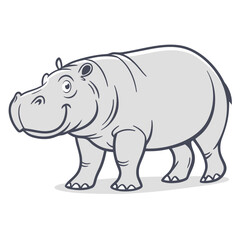 Gray hippopotamus walking on white animal cartoon