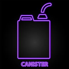 canister neon sign, modern glowing banner design, colorful modern design trend on black background. Vector illustration.