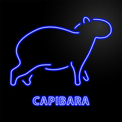 capibara neon sign, modern glowing banner design, colorful modern design trend on black background. Vector illustration.
