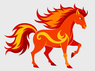 Vibrant Vector Illustration of a Red Fire Horse for Lunar New Year Greeting Cards with Ornate Patterns and Gold Accents