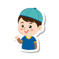 Obraz premium Cartoon boy child with a cup of coffee smiling illustration
