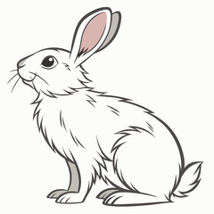 White rabbit with pink ears sitting bunny grey accents