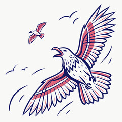 Majestic eagle soaring with wings spread wide and open beak bird flying