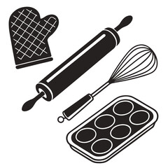 Baking tools rolling pin whisk muffin tin oven mitt
