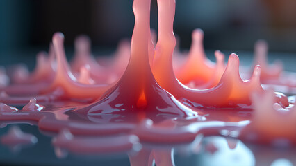 Close-up pink liquid splash art photograph showing a dynamic collision and surface tension with abstract rendering