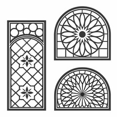 Islamic geometric window frame designs vector